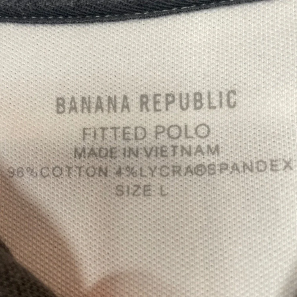 Vintage Banana Republic Mens Fitted Polo Shirt LG Gray White Striped Soft Cotton